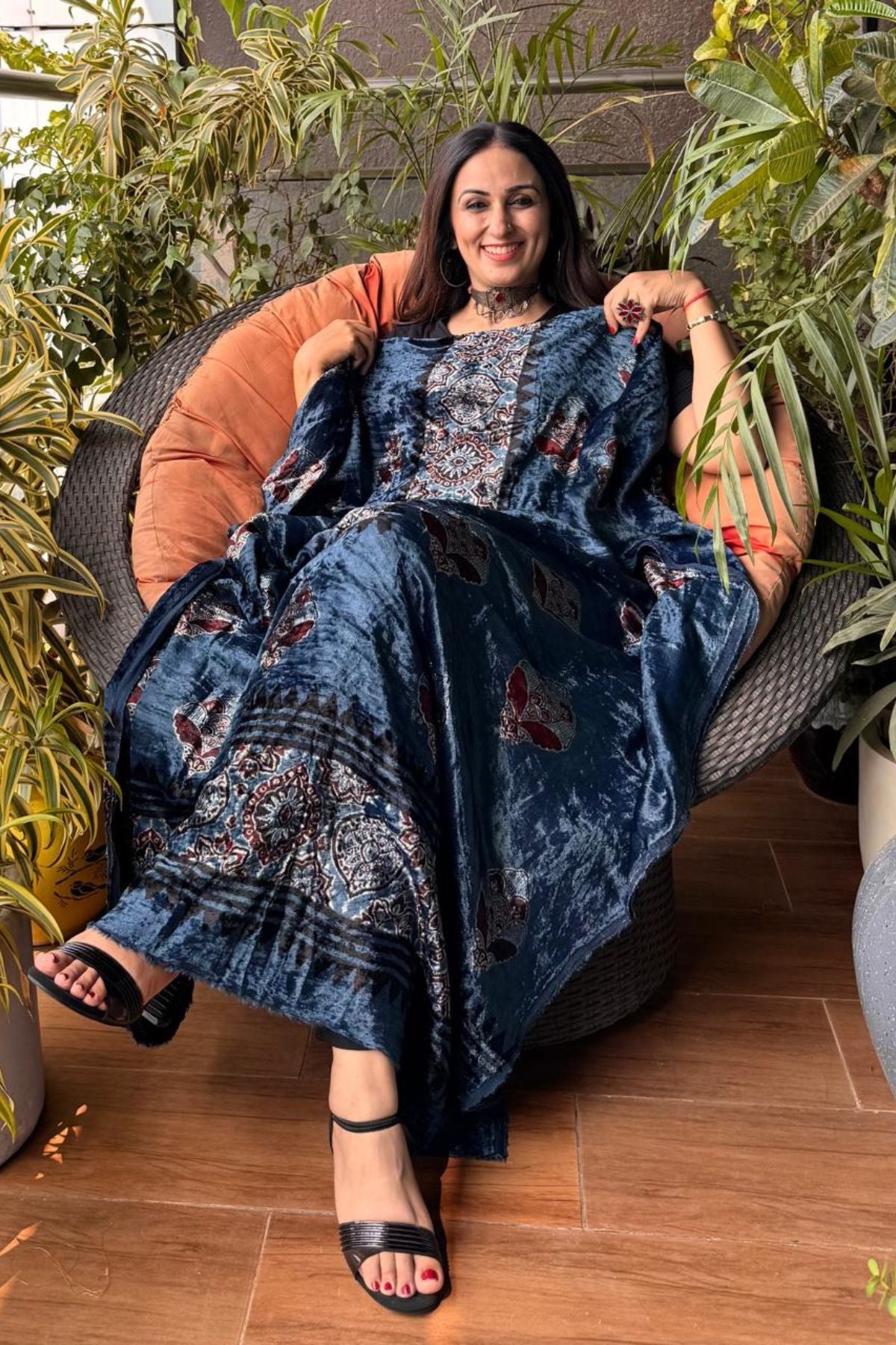 Ajrakh art on velvet (kurta only)